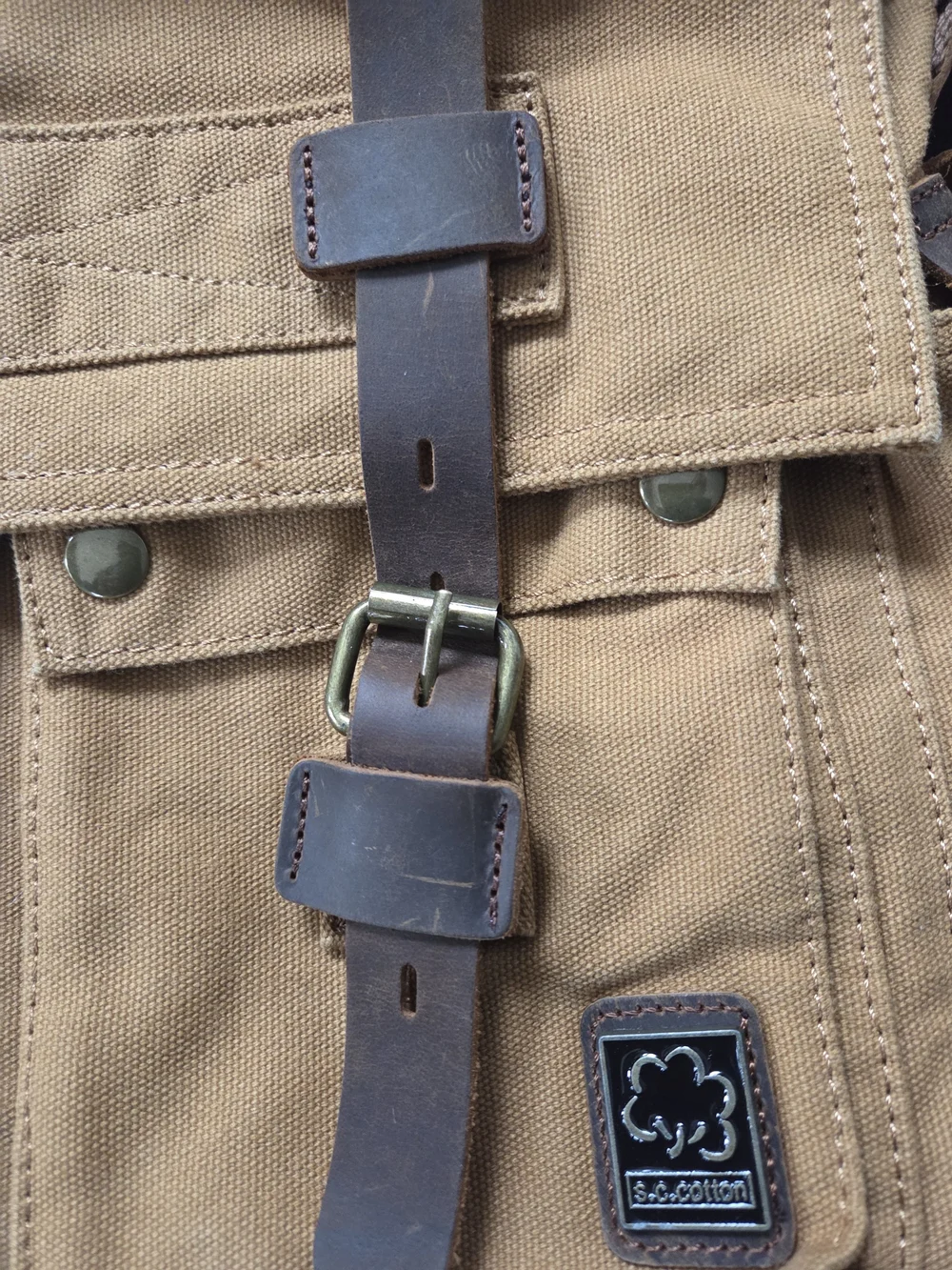 S.C. Cotton Vintage Military Style Canvas & Leather Messenger Bag Khaki